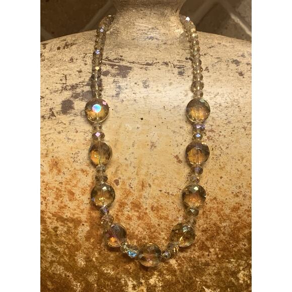 Yellow Gold Crystal AB Coated Strand of Beads w/ Silver Tone Clasp 20.5 Inches - Picture 3 of 10